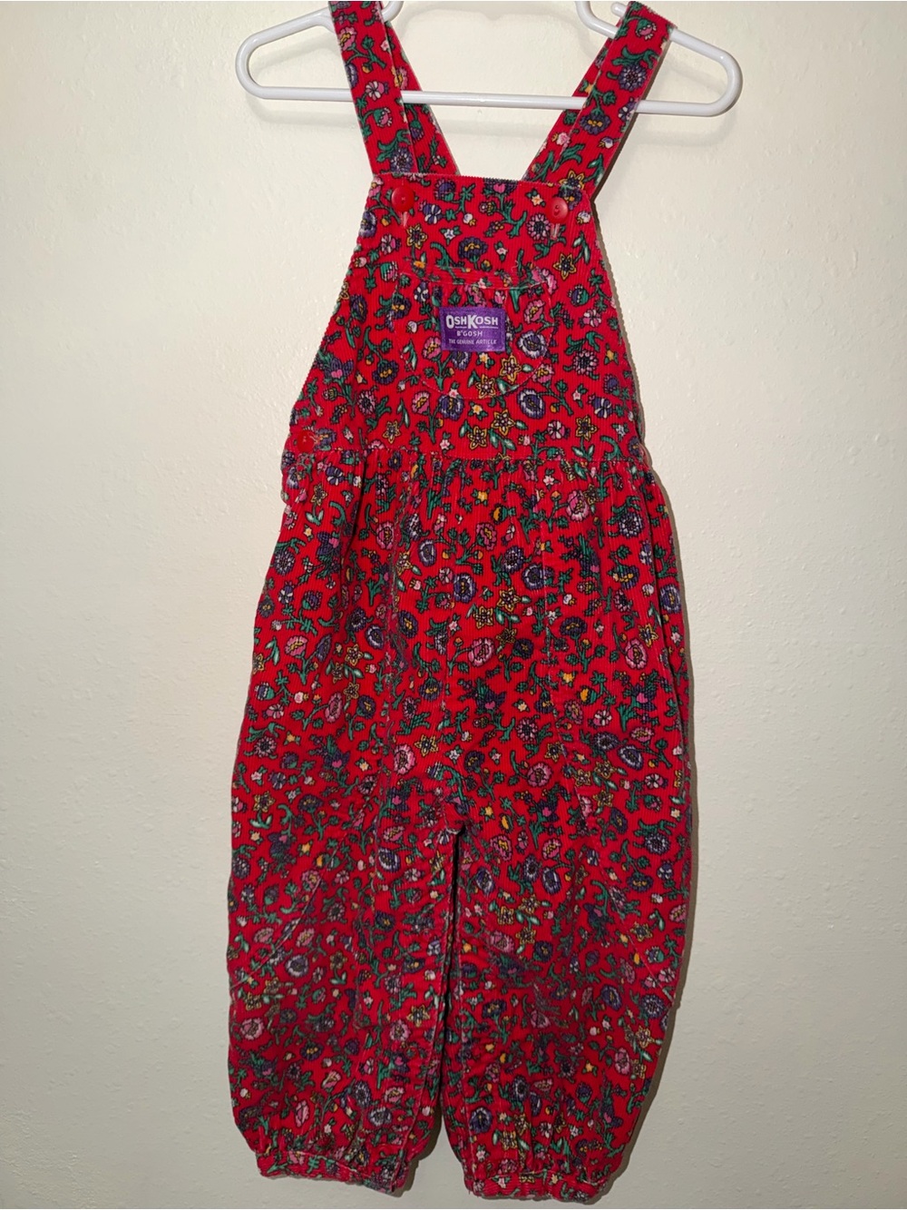 Vintage OshKosh B’gosh Floral Corduroy Overalls Baby 4T USA 80s